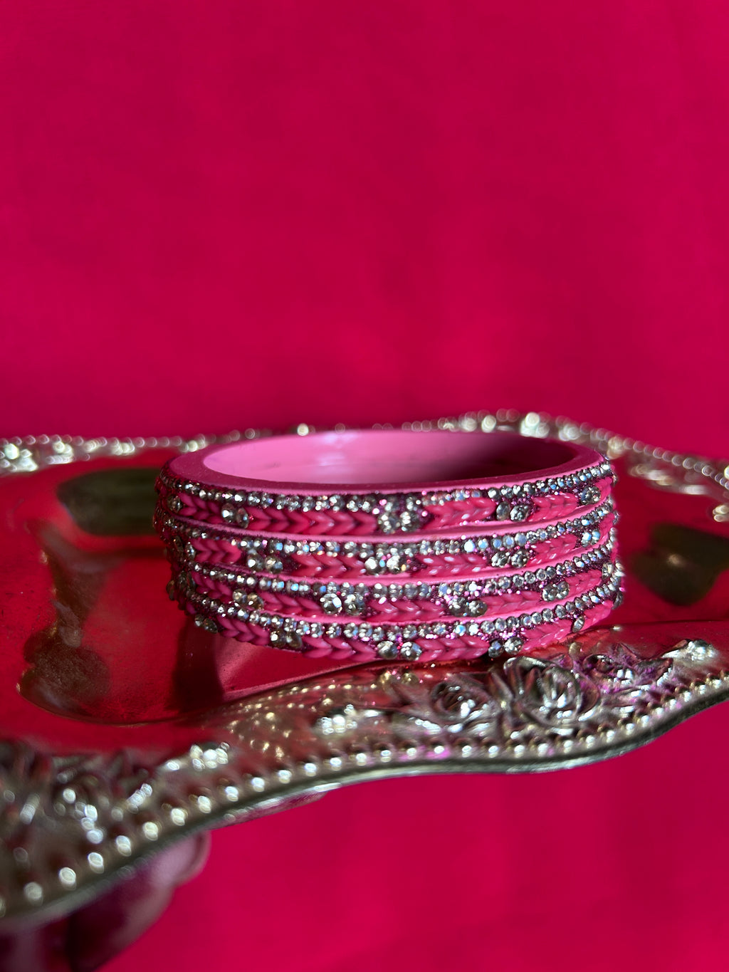 Designer Lavender-pink Lah Bangles Set - Full Stone Shimmer