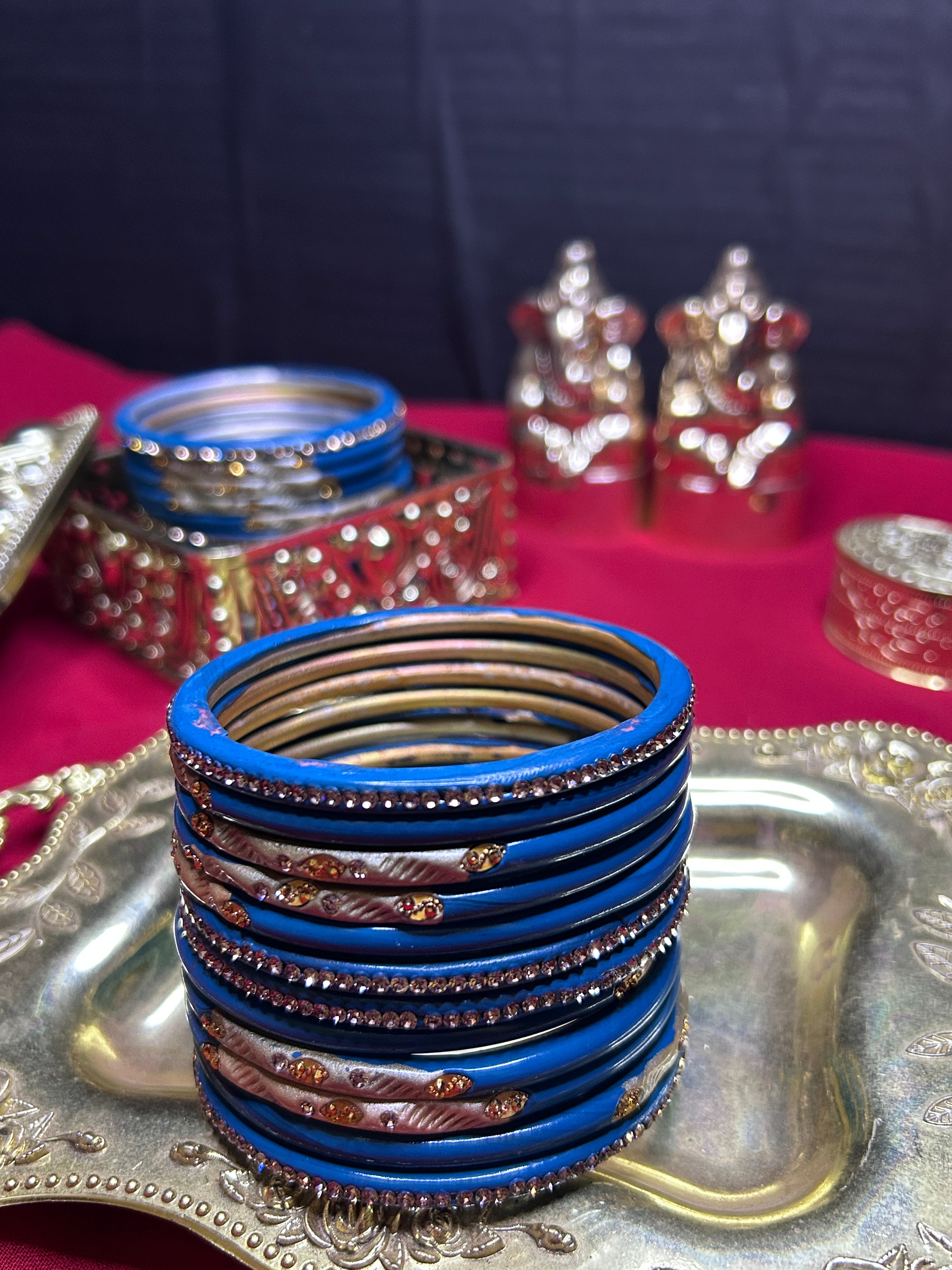 Designer Royal Blue Bangle Set - Blue & Silver