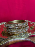 Designer Golden Metallic Lah Kada Set - Pearl & Diamond Accents