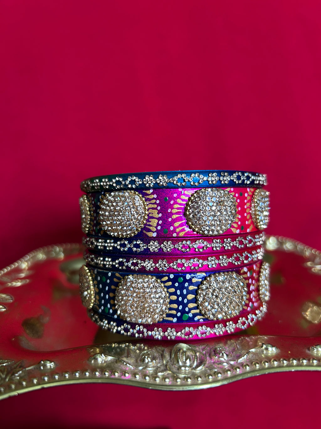 Multicolor Designer Lah Bangles Set - Pink, Blue & Purple