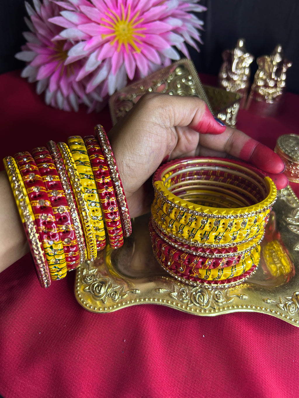 Royal Red & Yellow Designer Bangles Set