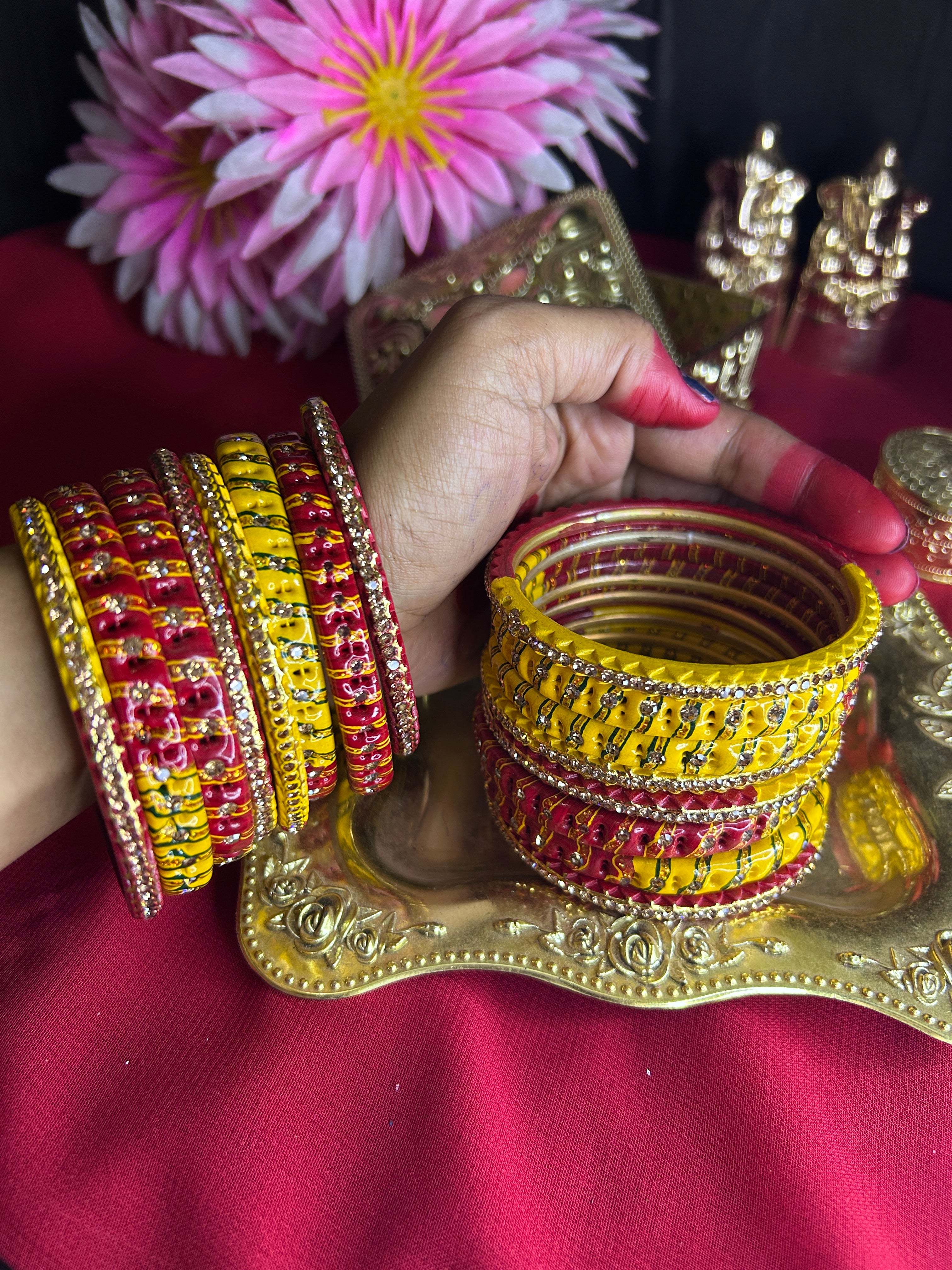 Royal Red & Yellow Designer Bangles Set
