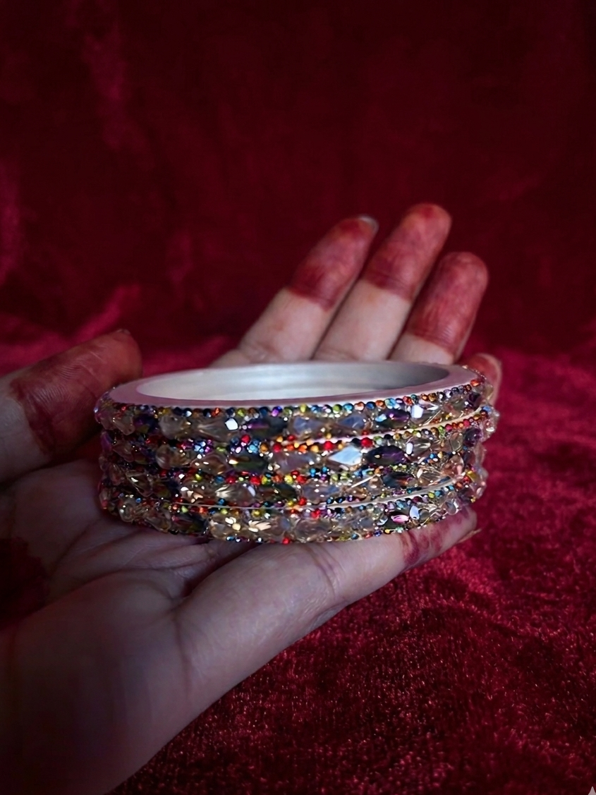 Multicolor Shimmering Designer Lah Bangles Set