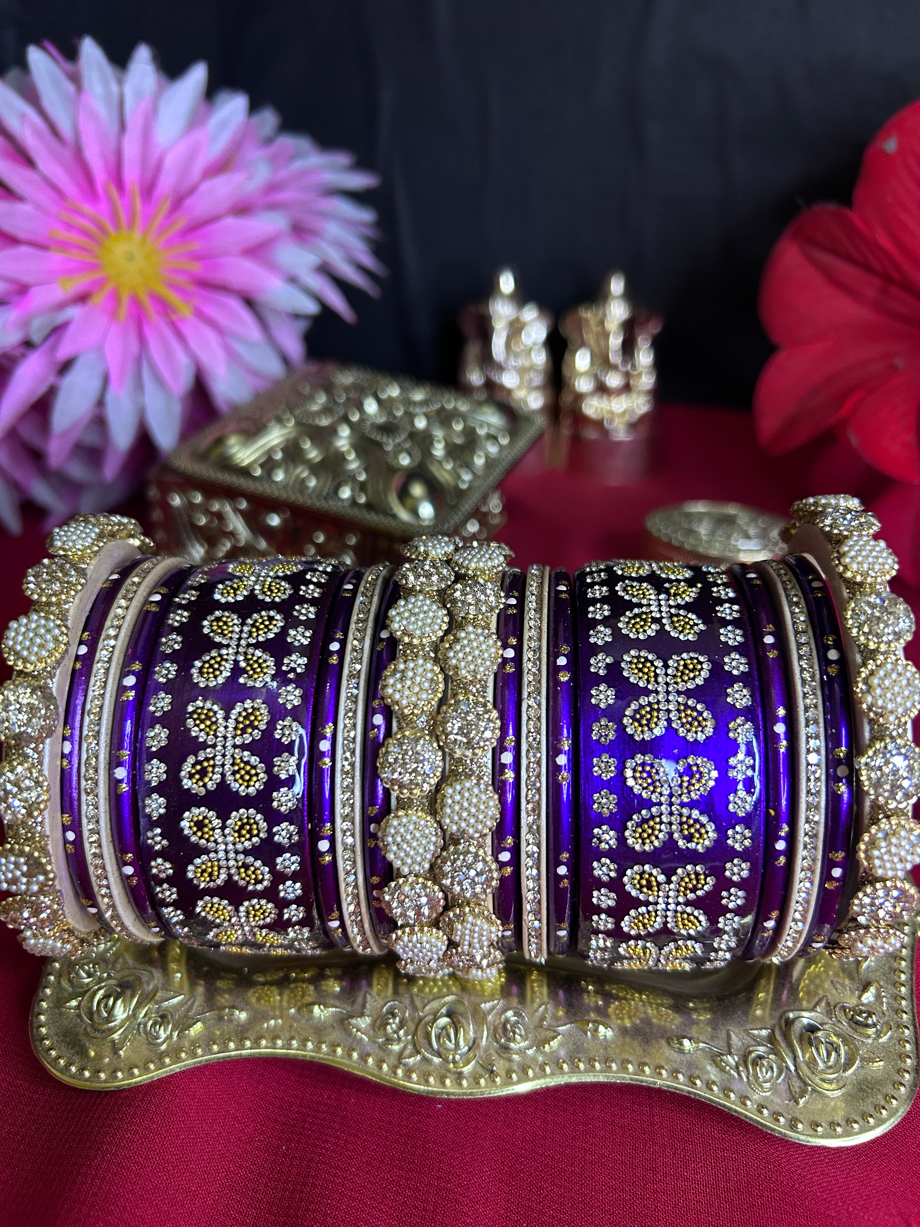 Royal Purple & Gold Designer Bangle Set
