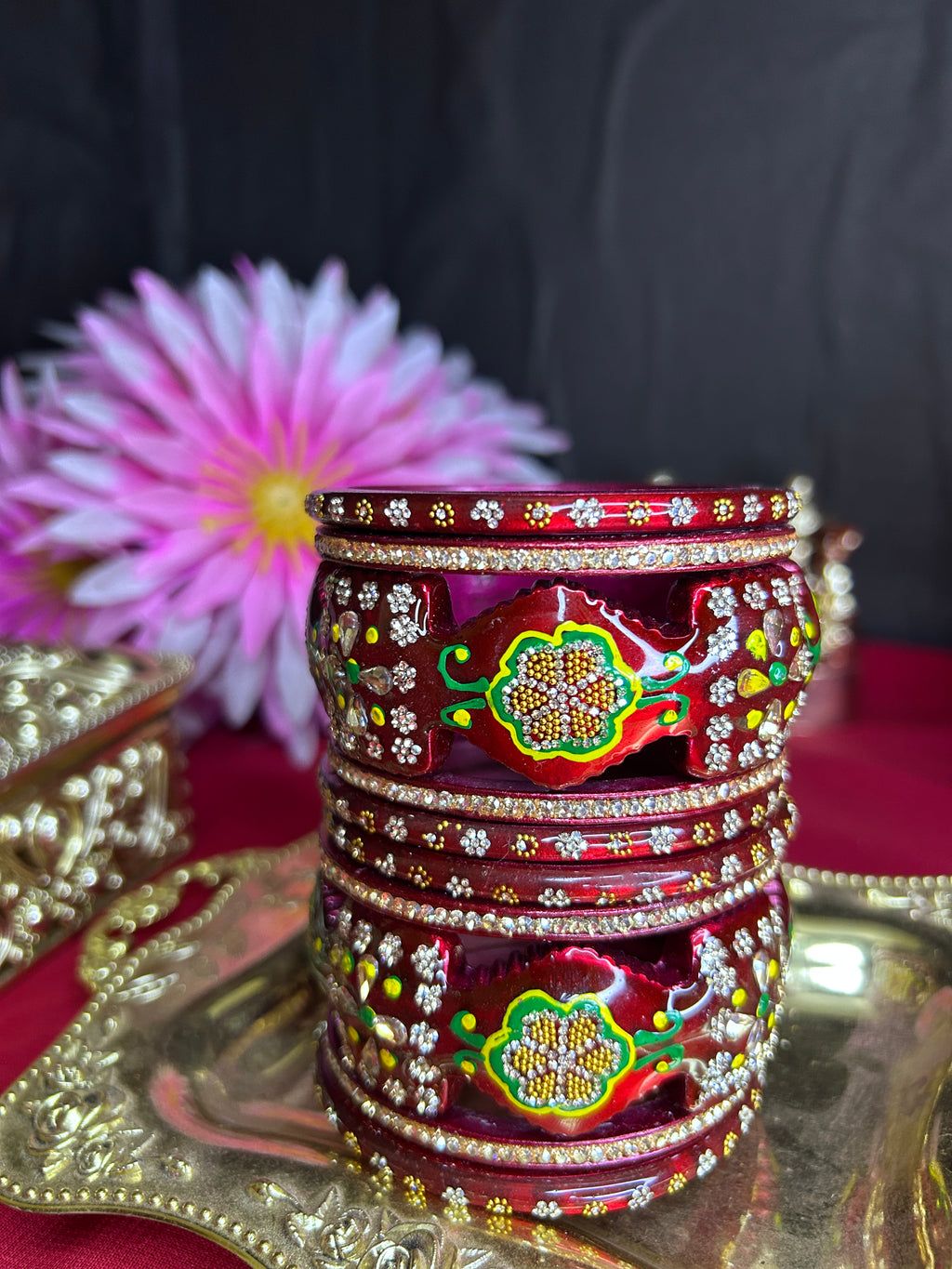 Exquisite Maroon Red Designer Bangles Set