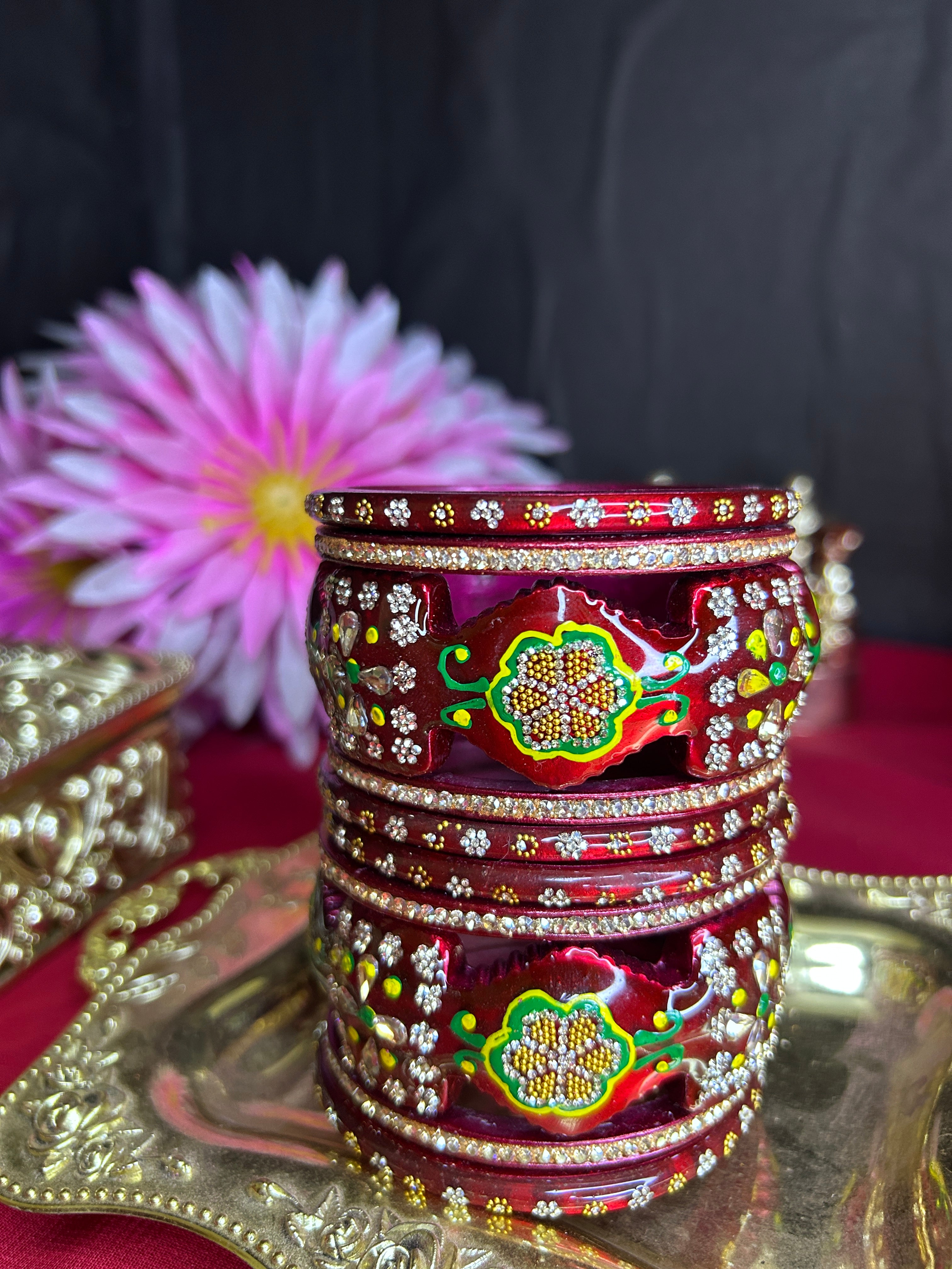 Exquisite Maroon Red Designer Bangles Set