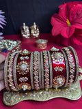 Bridal Maroon Designer Chooda Set - Kundan & Pearl Work
