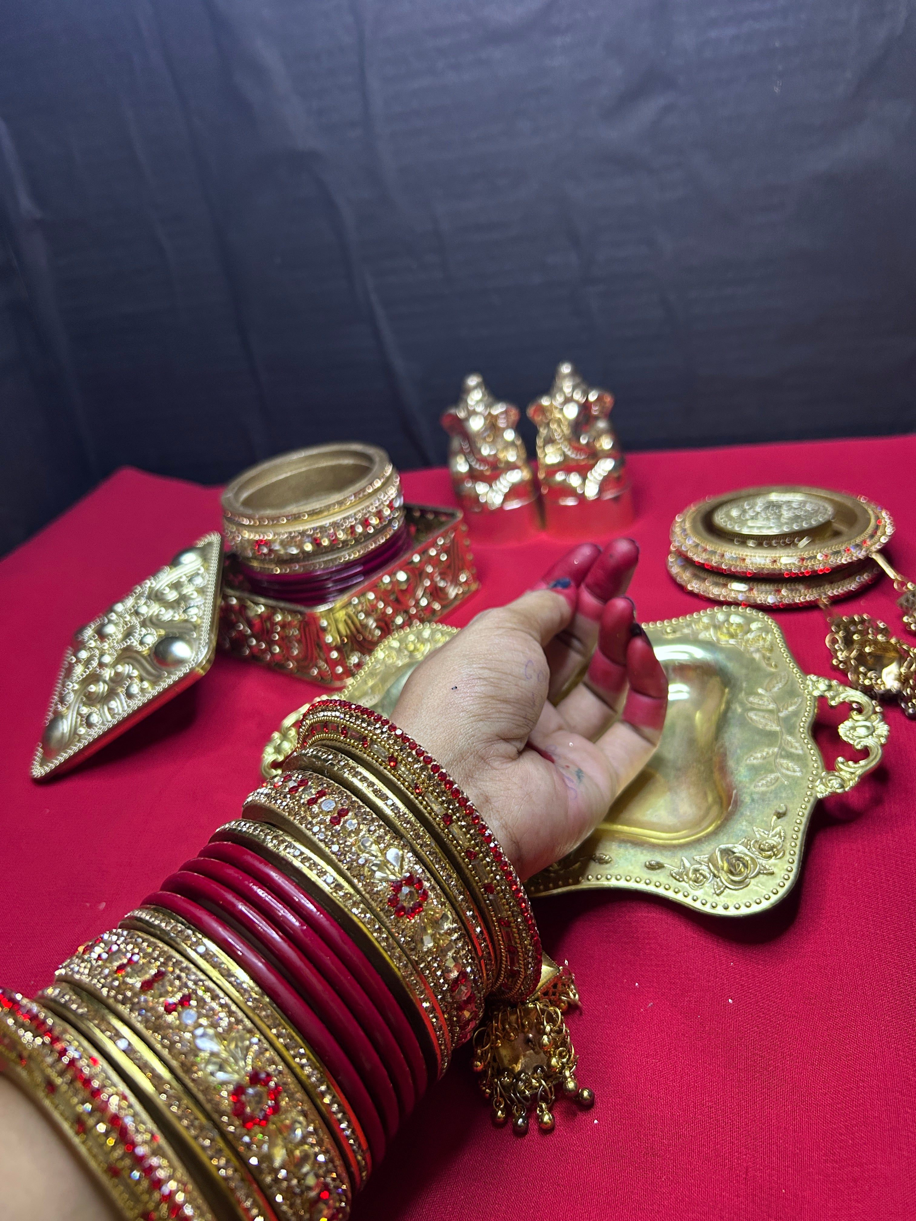 Bridal Red & Gold Chooda Bangles Set with Jhumka Latkans