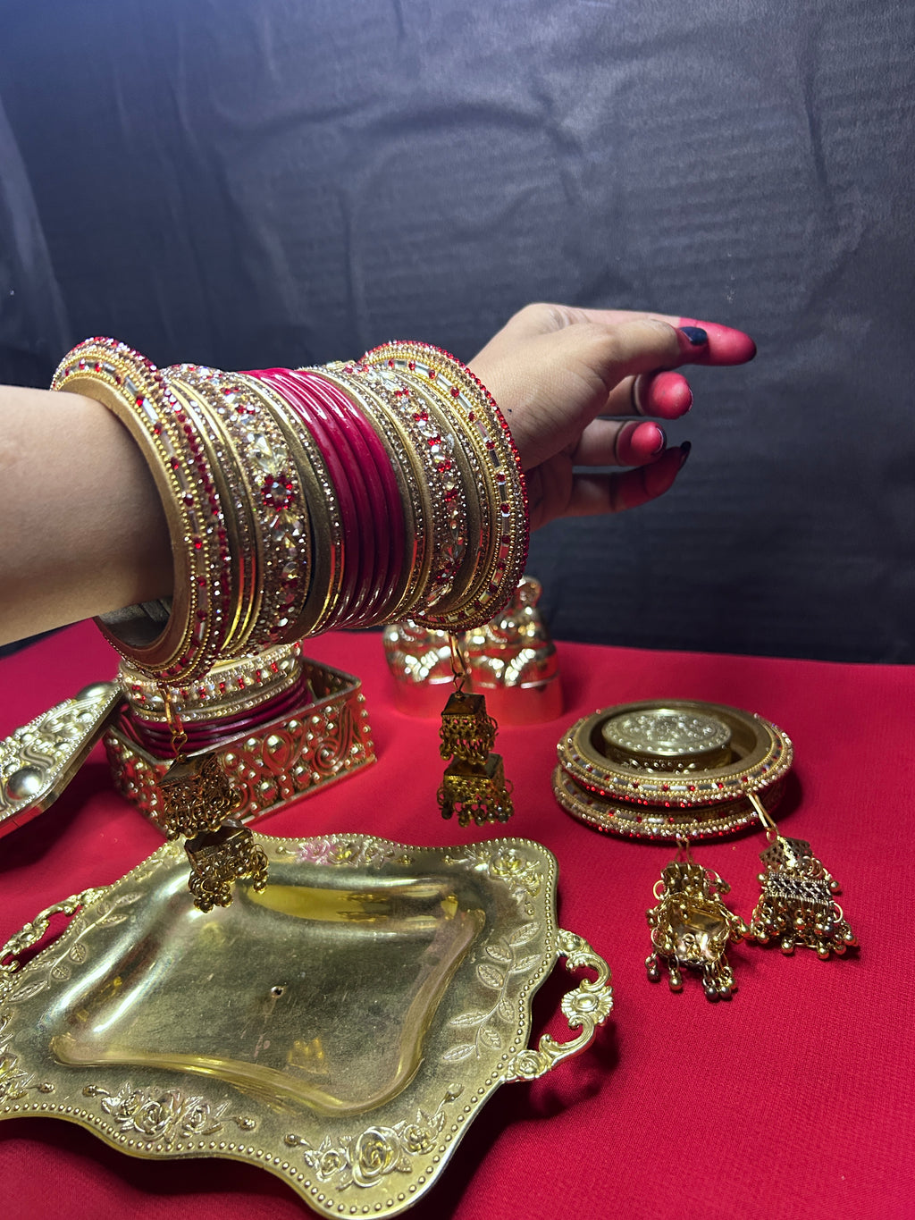 Bridal Red & Gold Chooda Bangles Set with Jhumka Latkans