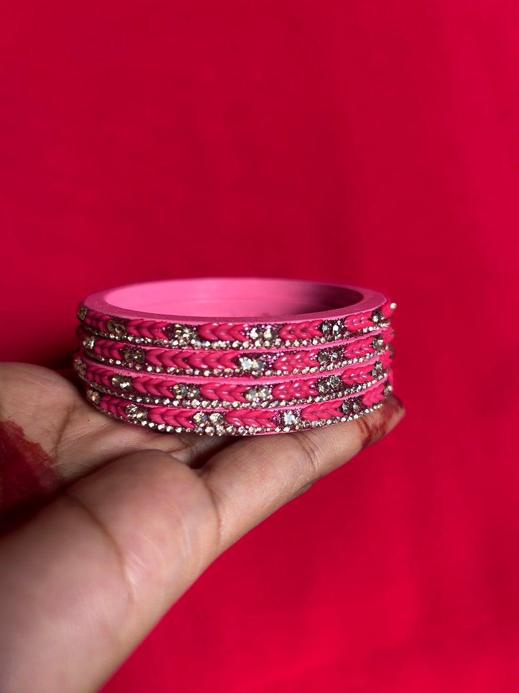 Designer Lavender-pink Lah Bangles Set - Full Stone Shimmer