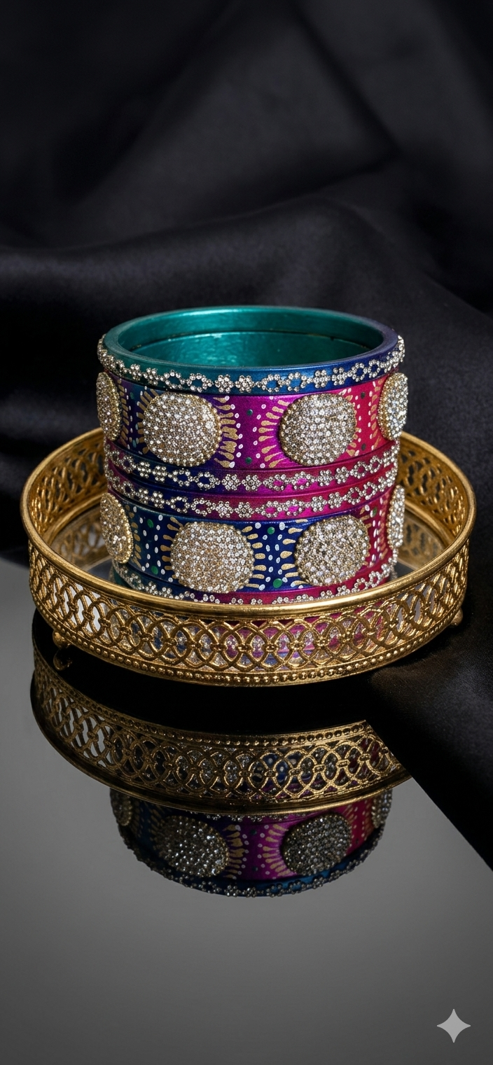 Multicolor Designer Lah Bangles Set - Pink, Blue & Purple