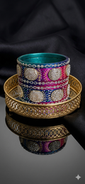 Multicolor Designer Lah Bangles Set - Pink, Blue & Purple