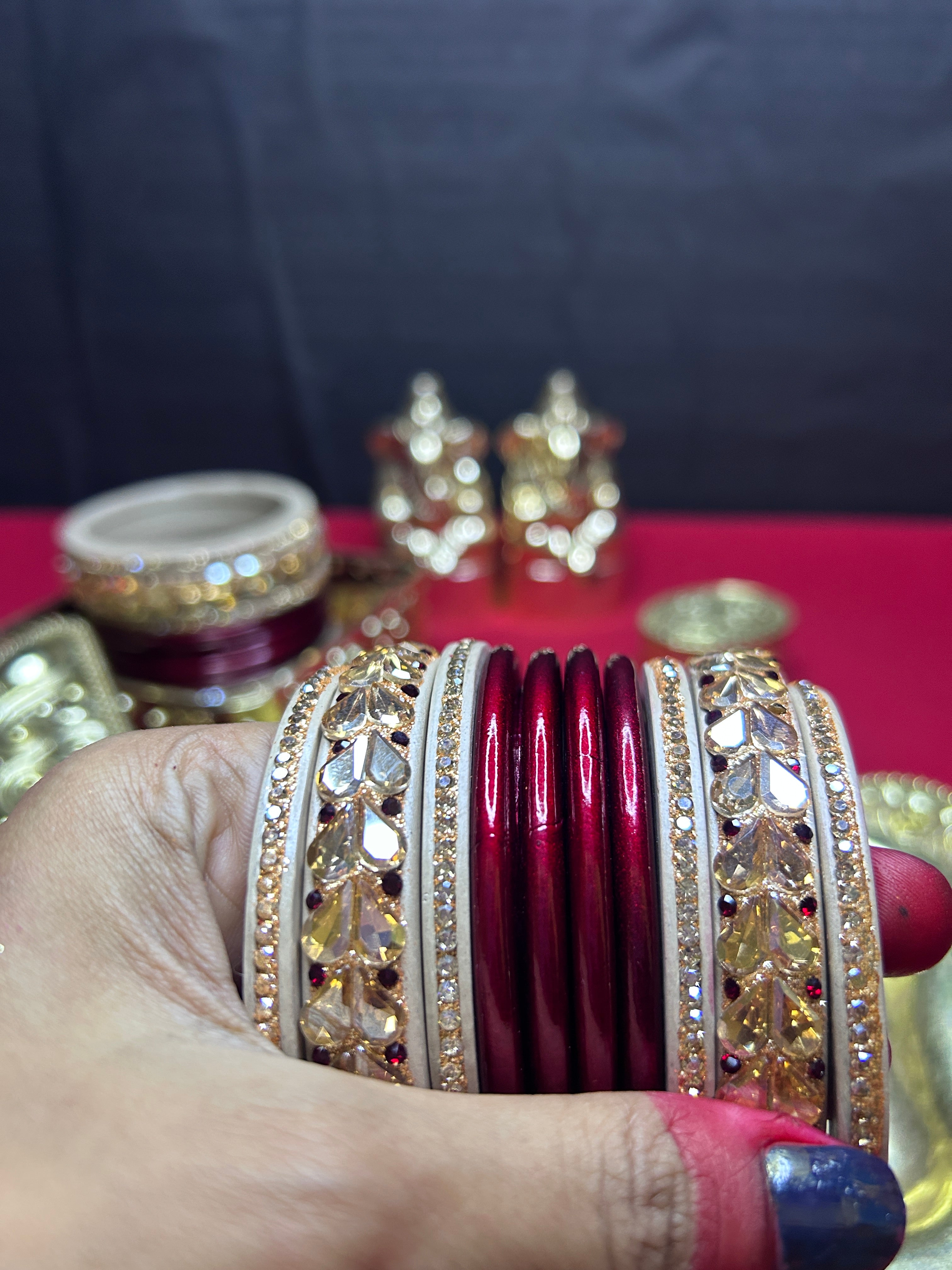 Designer Bridal Chooda Bangle Set - Red & Golden