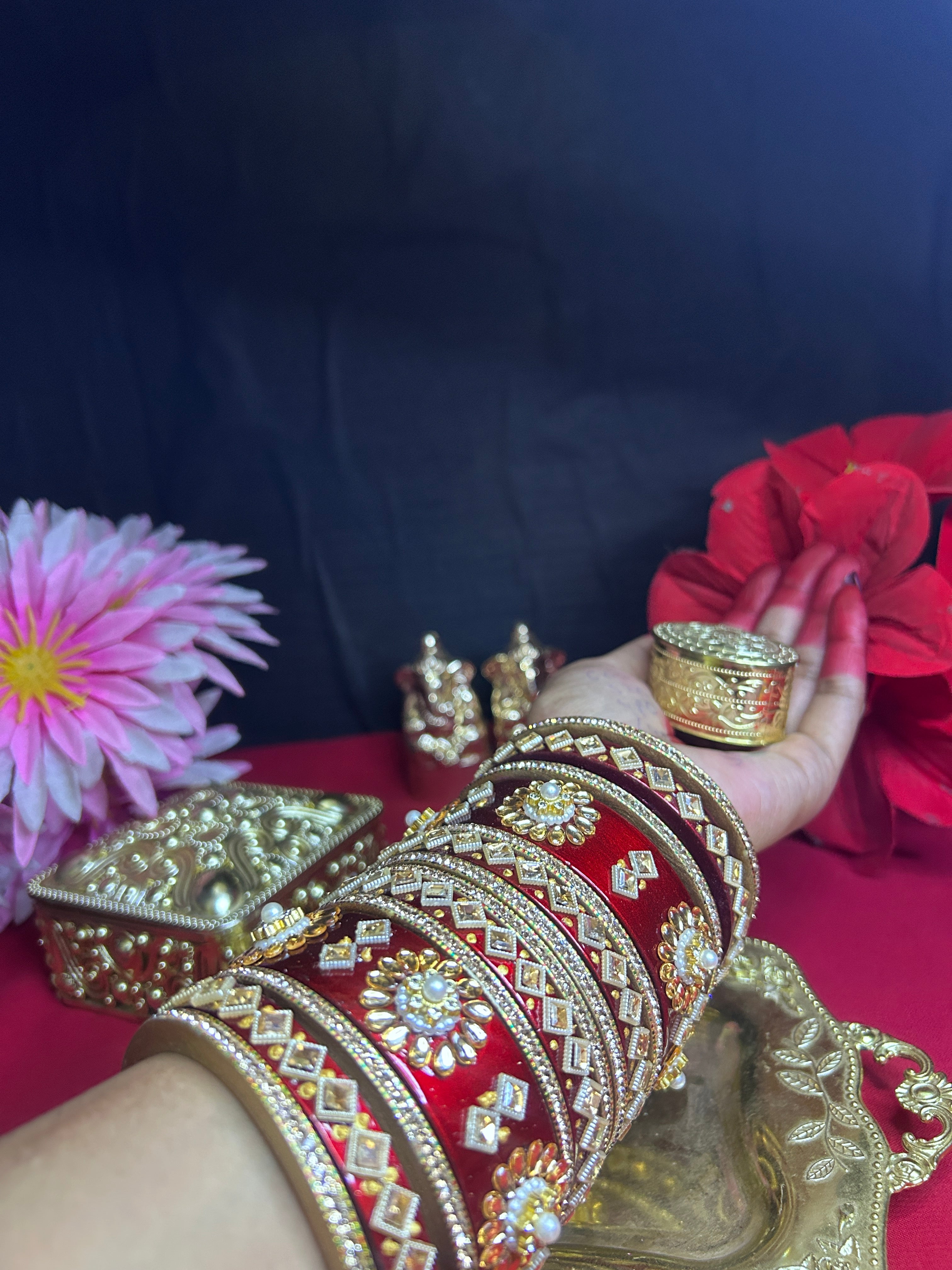 Bridal Maroon Designer Chooda Set - Kundan & Pearl Work