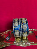 Designer Royal Blue Lah Bangles Set - Golden Sunburst Motifs