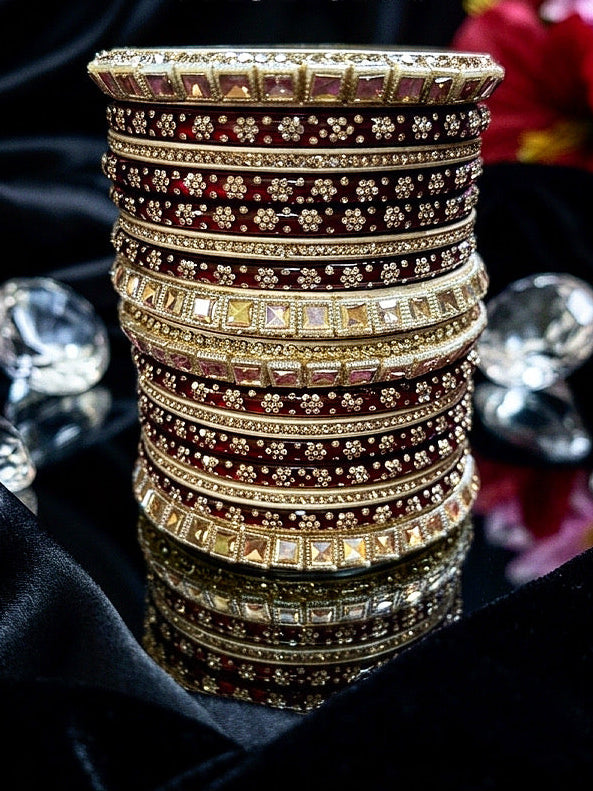 Bridal Designer Chooda Bangles Set - Maroon & Ivory