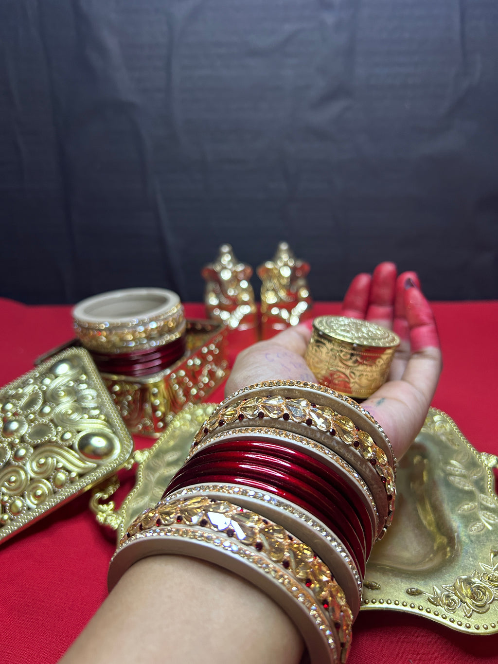 Designer Bridal Chooda Bangle Set - Red & Golden
