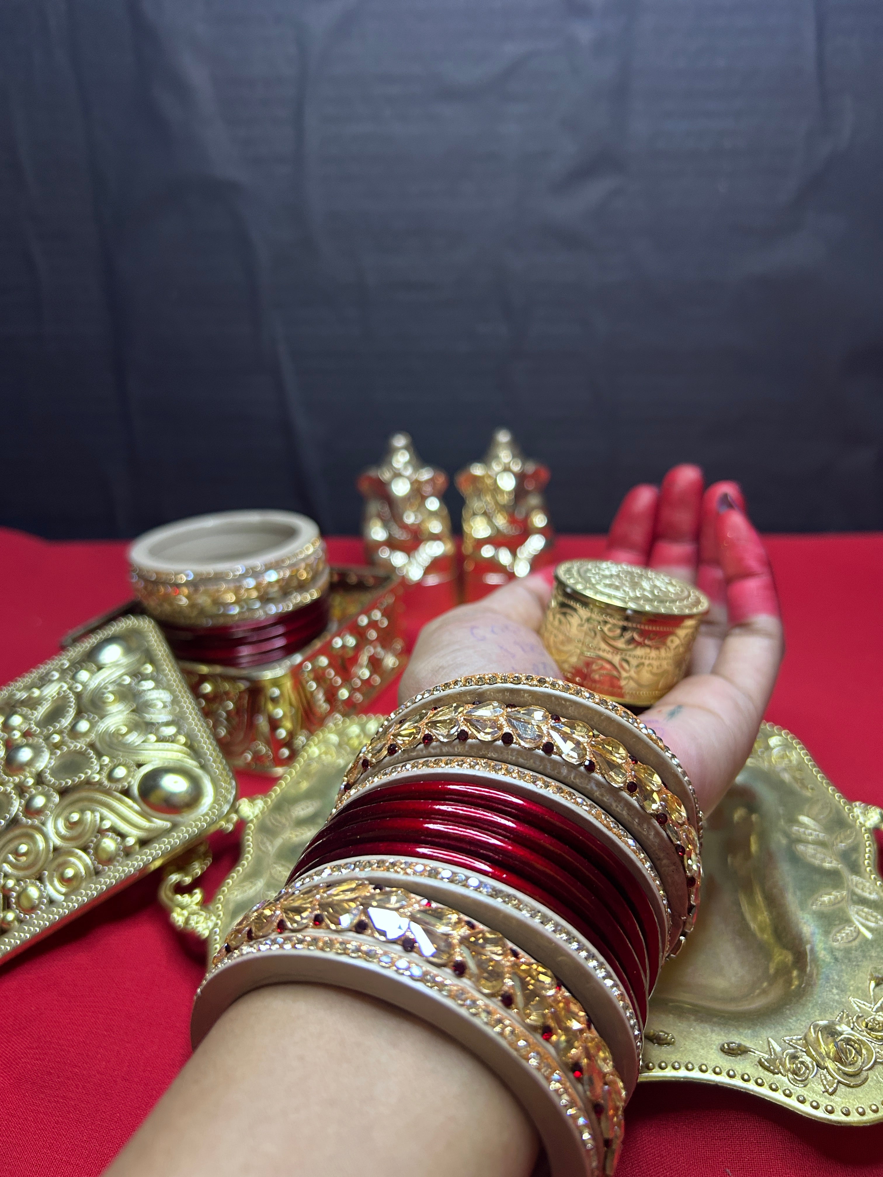 Designer Bridal Chooda Bangle Set - Red & Golden
