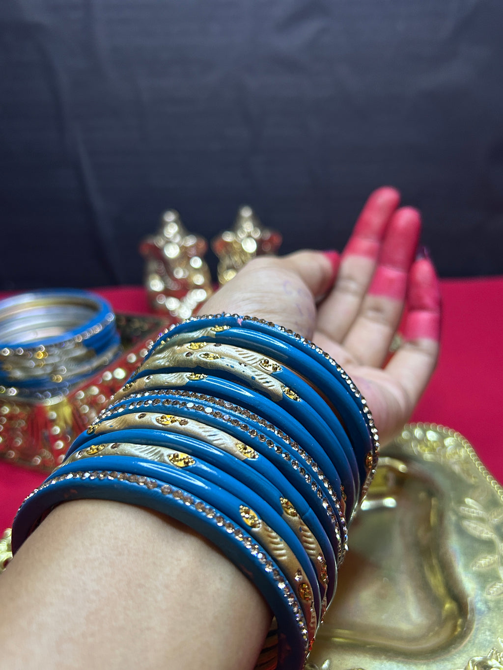 Designer Royal Blue Bangle Set - Blue & Silver