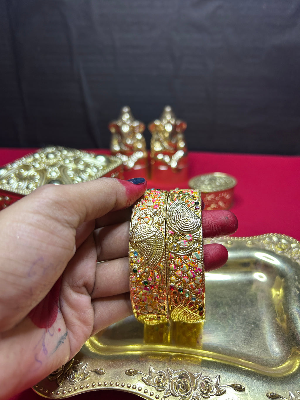 Gold-Plated Traditional Peacock Kada Set