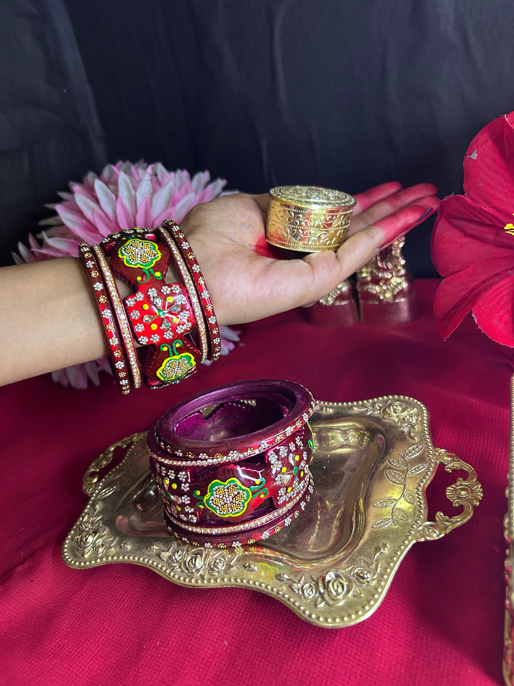 Exquisite Maroon Red Designer Bangles Set