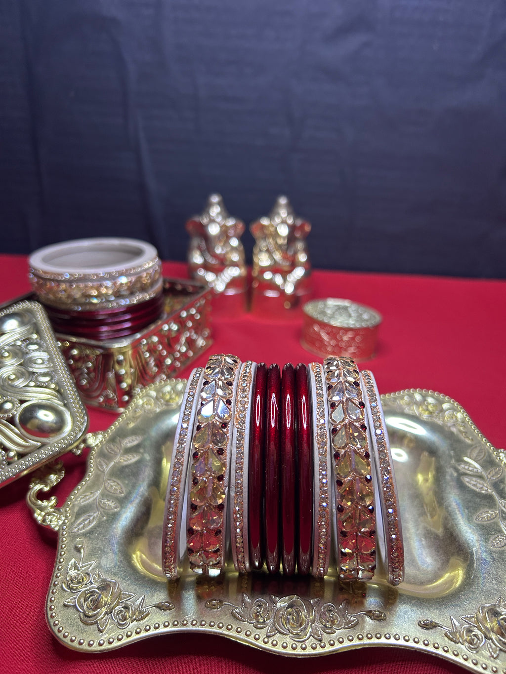 Designer Bridal Chooda Bangle Set - Red & Golden