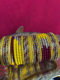 Multicolor Designer Lah Bangles Set - Yellow, Maroon & Silver