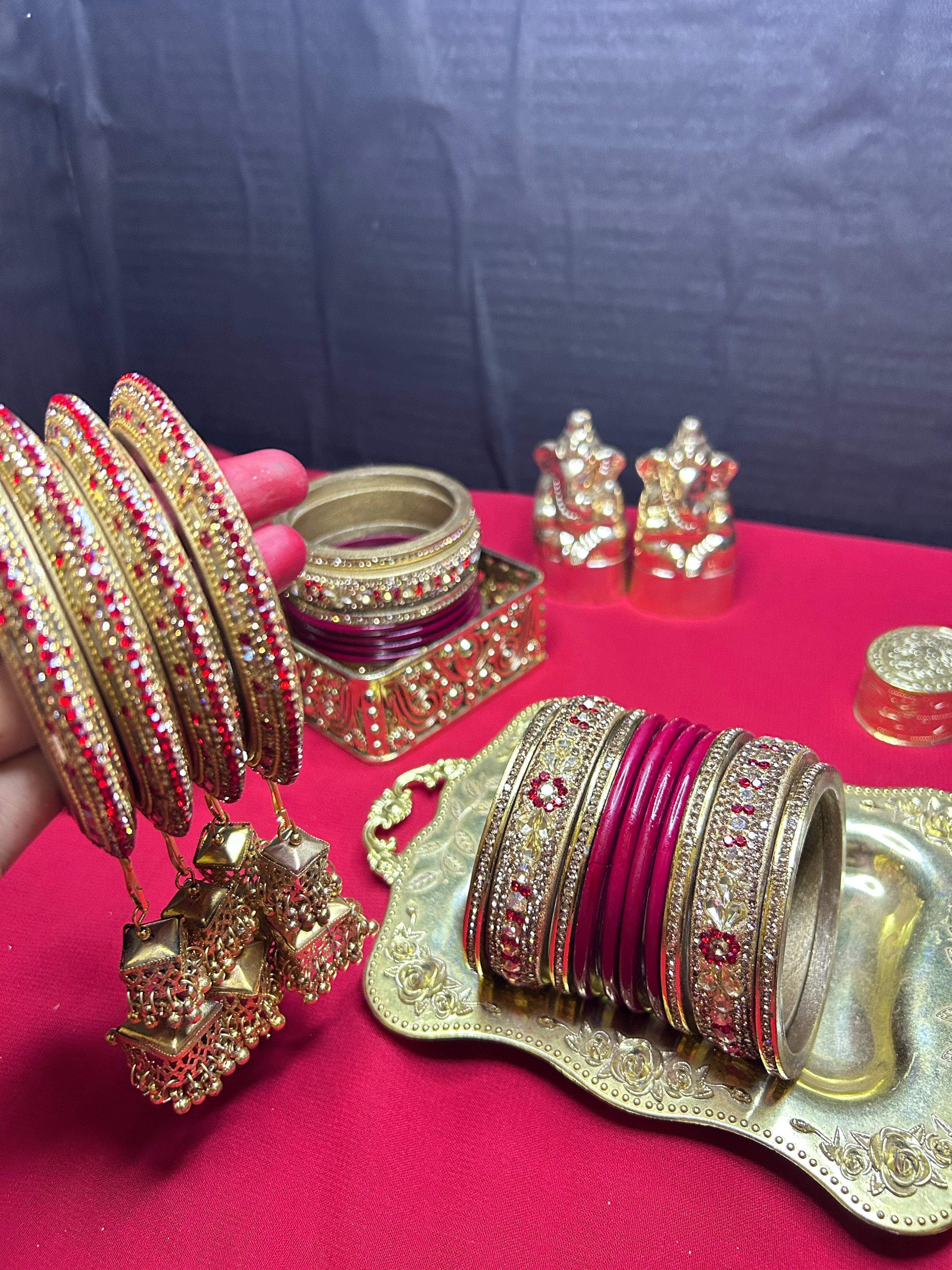 Bridal Red & Gold Chooda Bangles Set with Jhumka Latkans