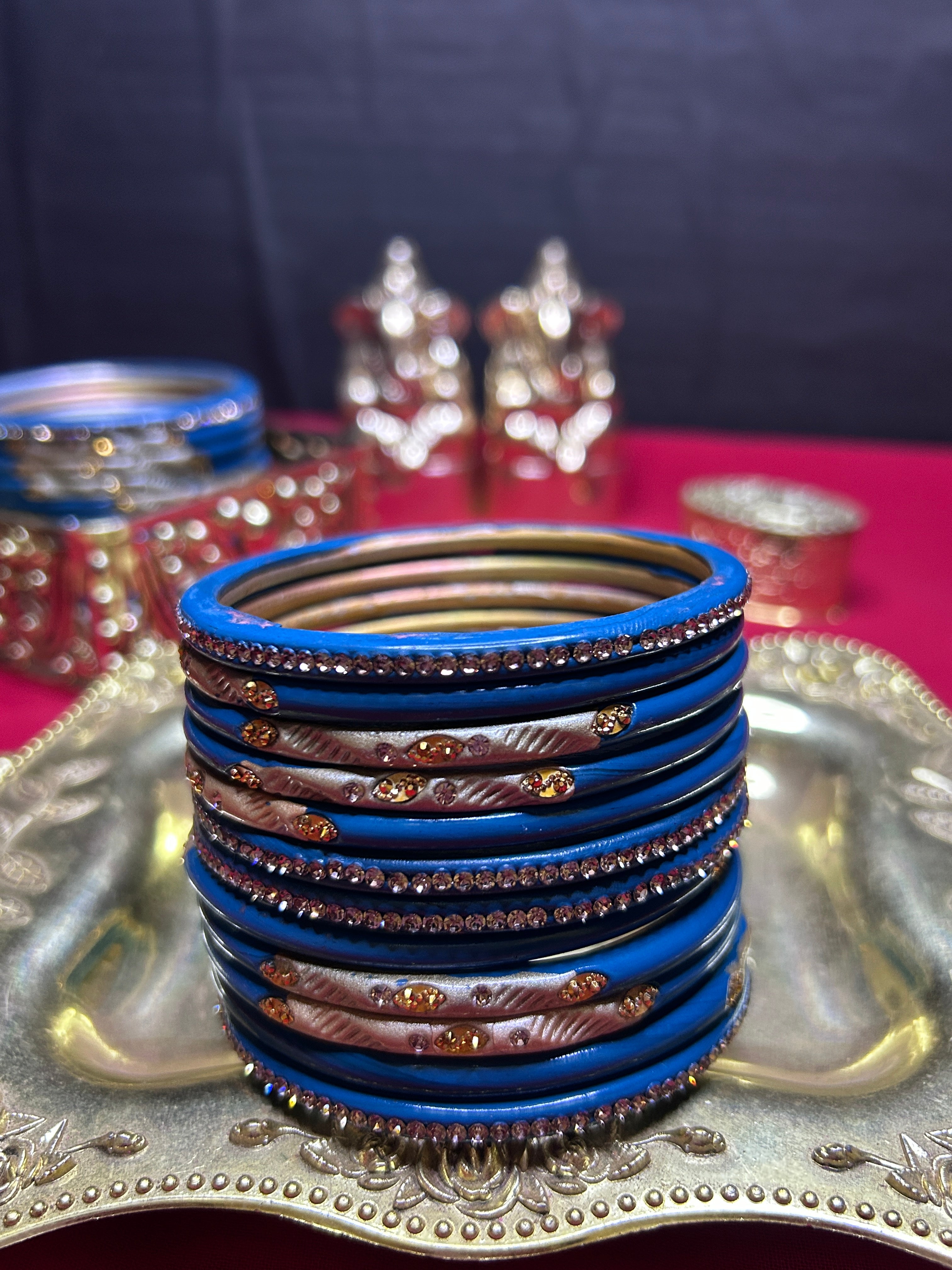 Designer Royal Blue Bangle Set - Blue & Silver