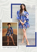 Women’s Blue Floral Puff Sleeve Mini Dress – V-Neck Fit & Flare Casual Party Dress