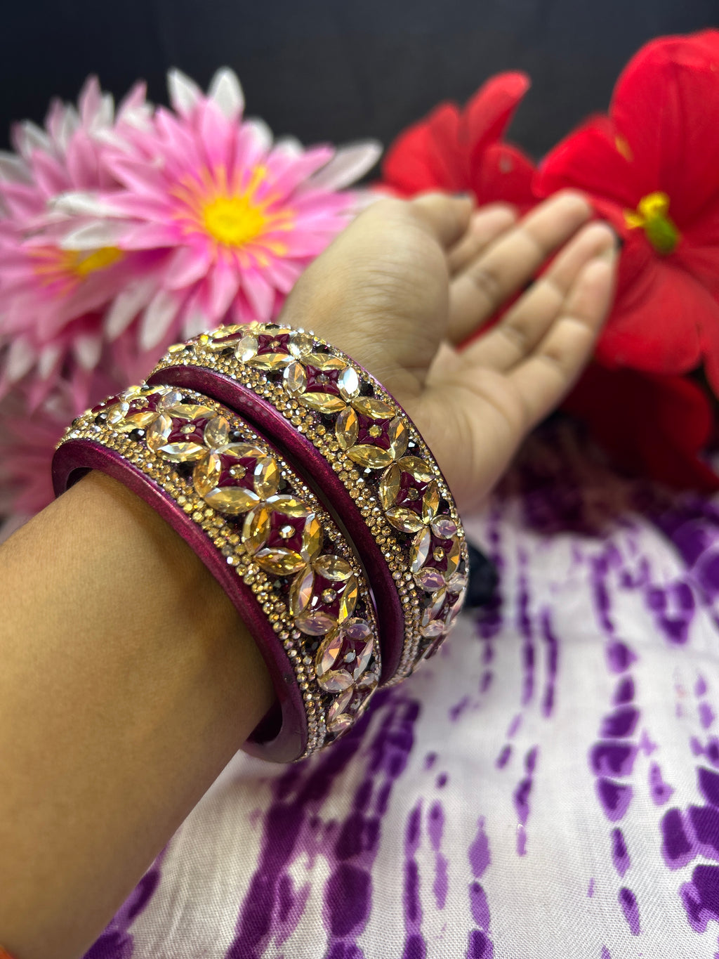 Designer Lah Kada Set - Deep Wine & Gold