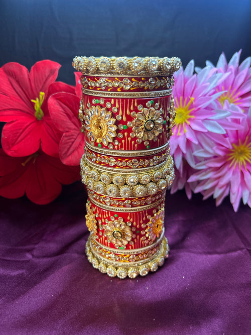 Bridal Maroon & Gold Rajwadi Chooda Set