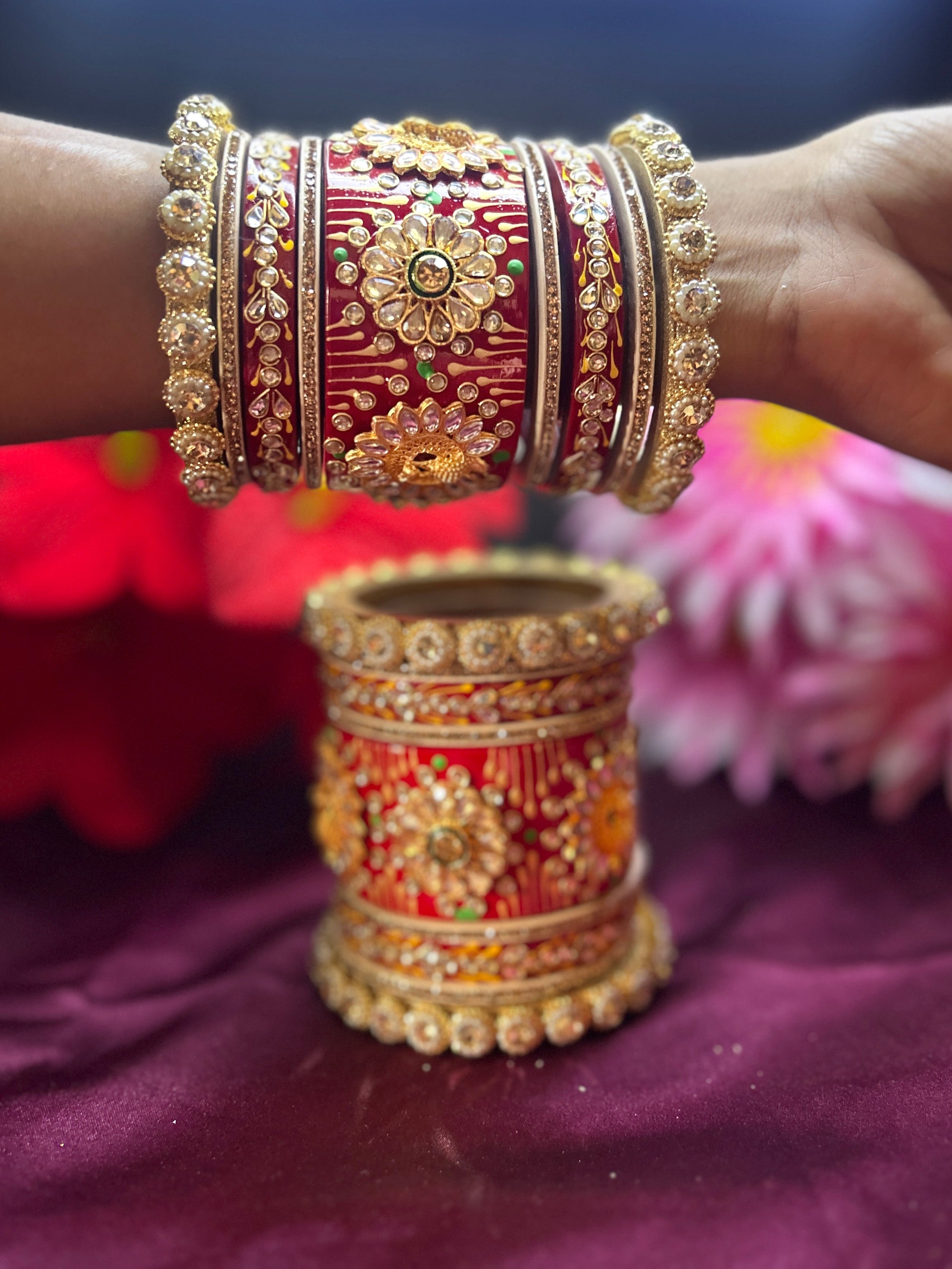 Bridal Maroon & Gold Rajwadi Chooda Set