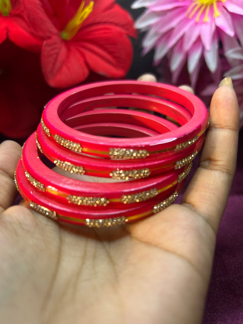 Designer Glossy Pink Bangle Set