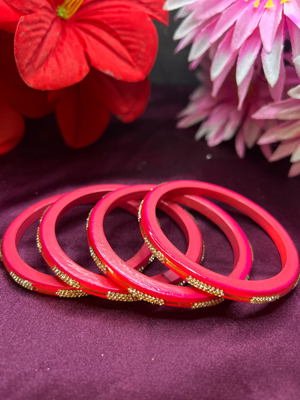 Designer Glossy Pink Bangle Set