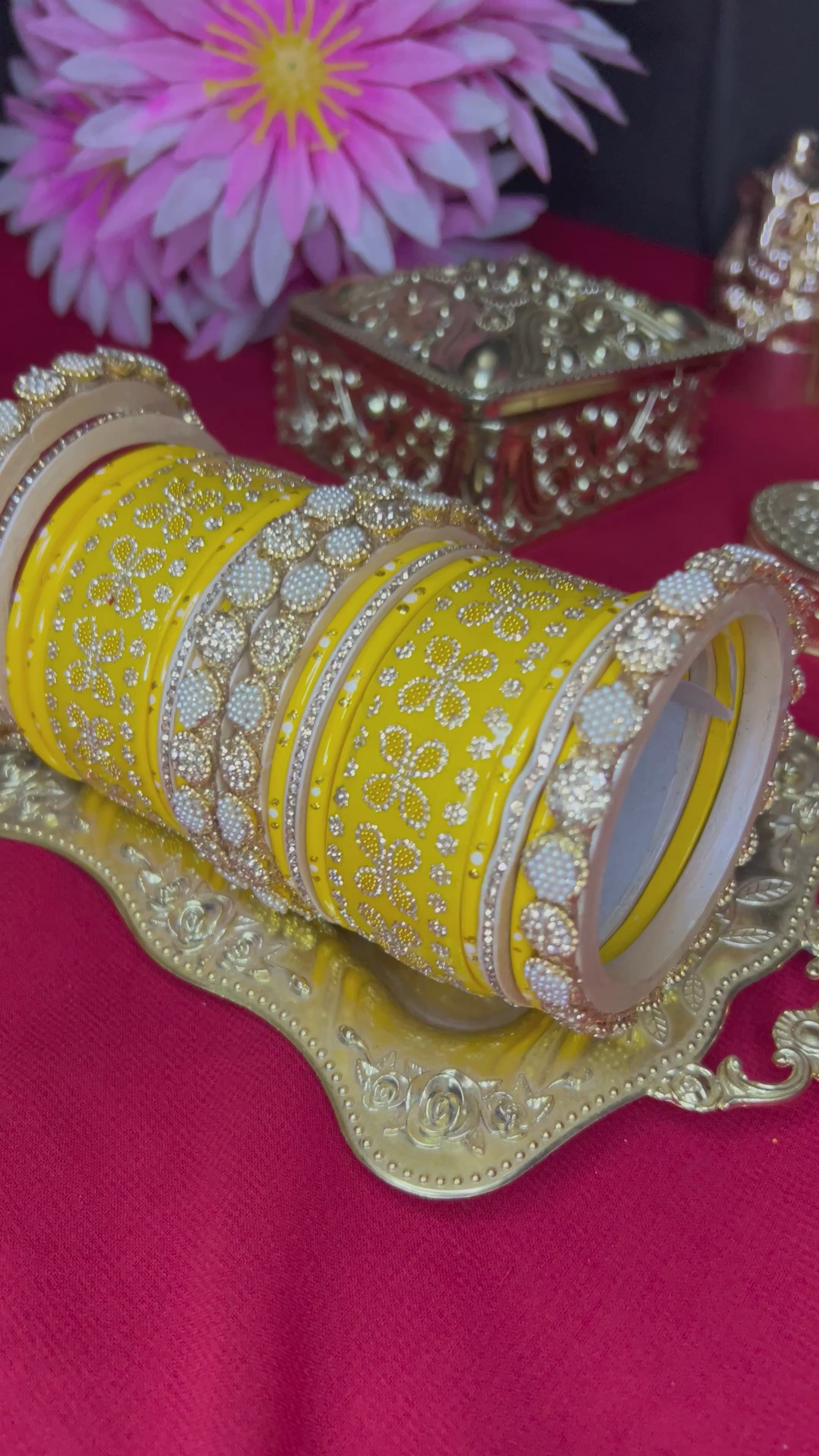 Festive Yellow & Gold Ornate Bangle Set