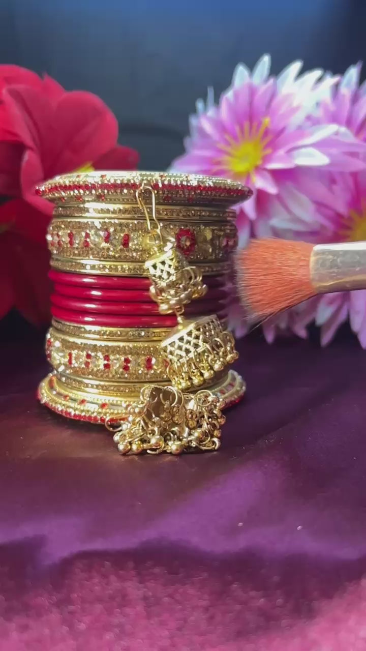 Bridal Red & Gold Chooda Bangles Set with Jhumka Latkans