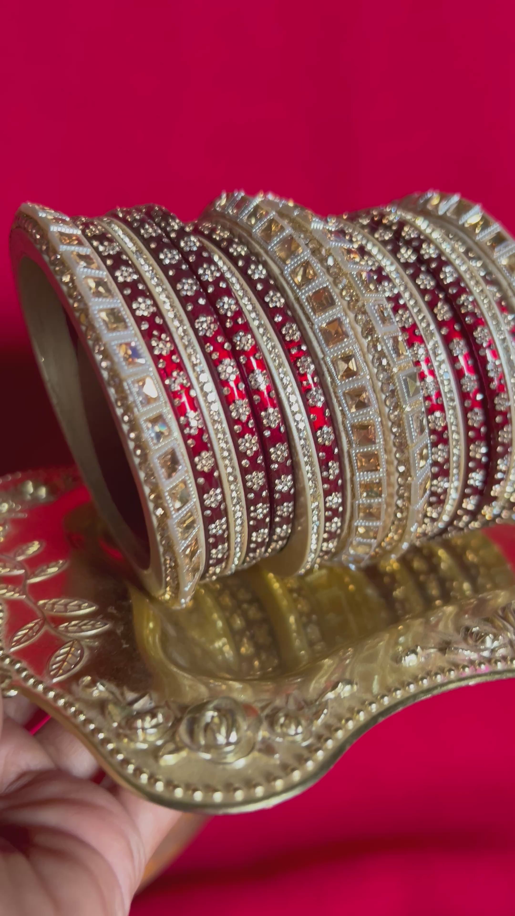 Bridal Designer Chooda Bangles Set - Maroon & Ivory