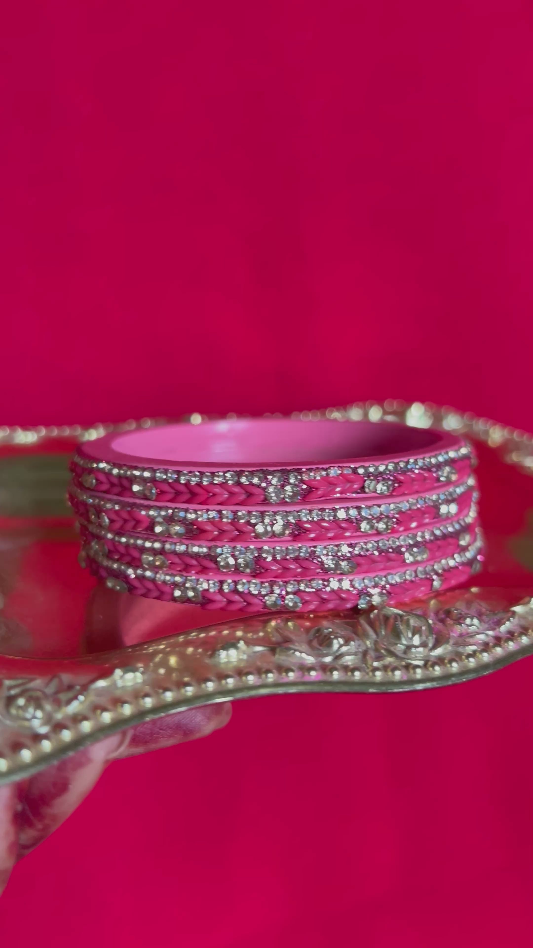 Designer Lavender-pink Lah Bangles Set - Full Stone Shimmer
