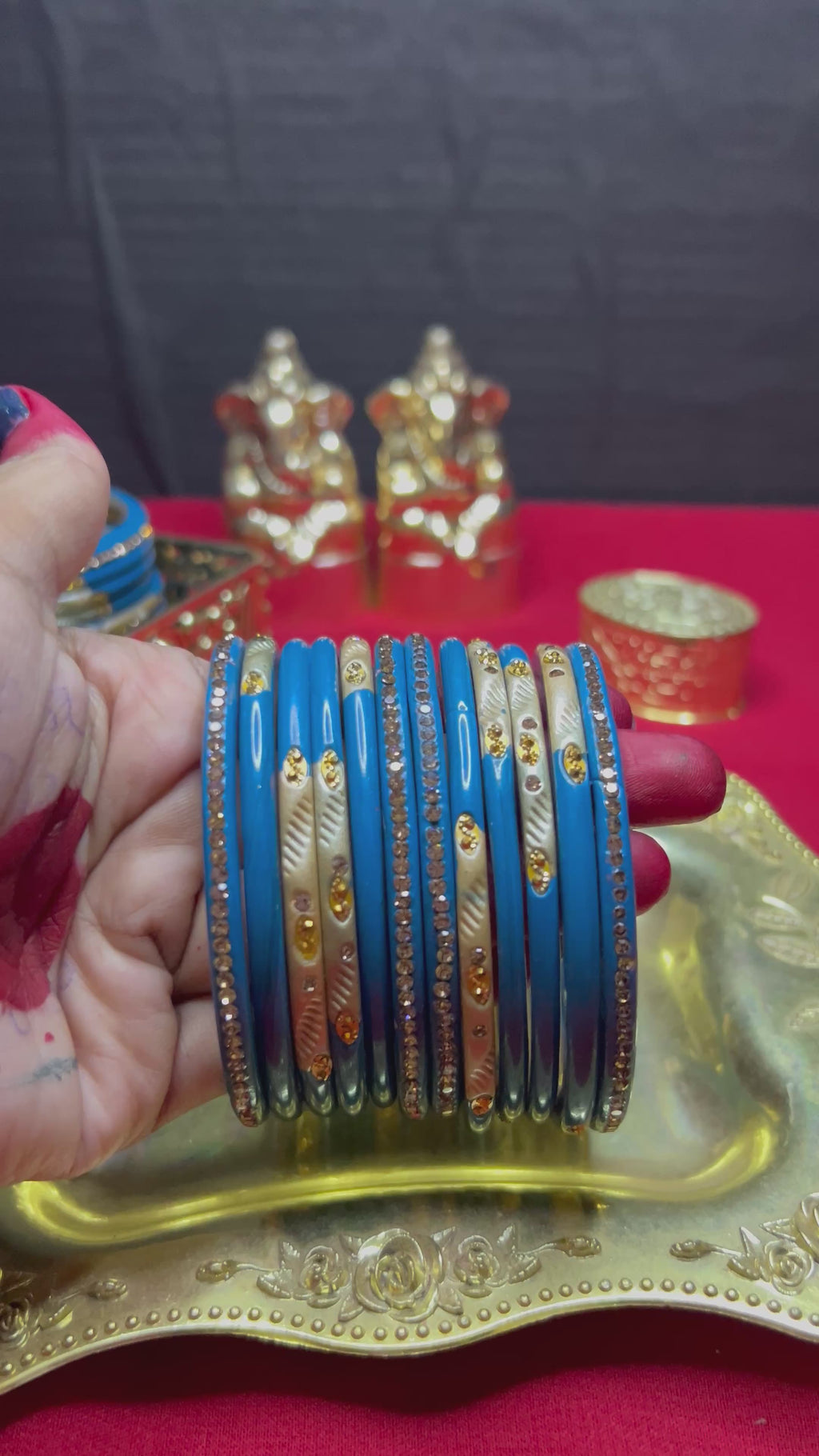 Designer Royal Blue Bangle Set - Blue & Silver