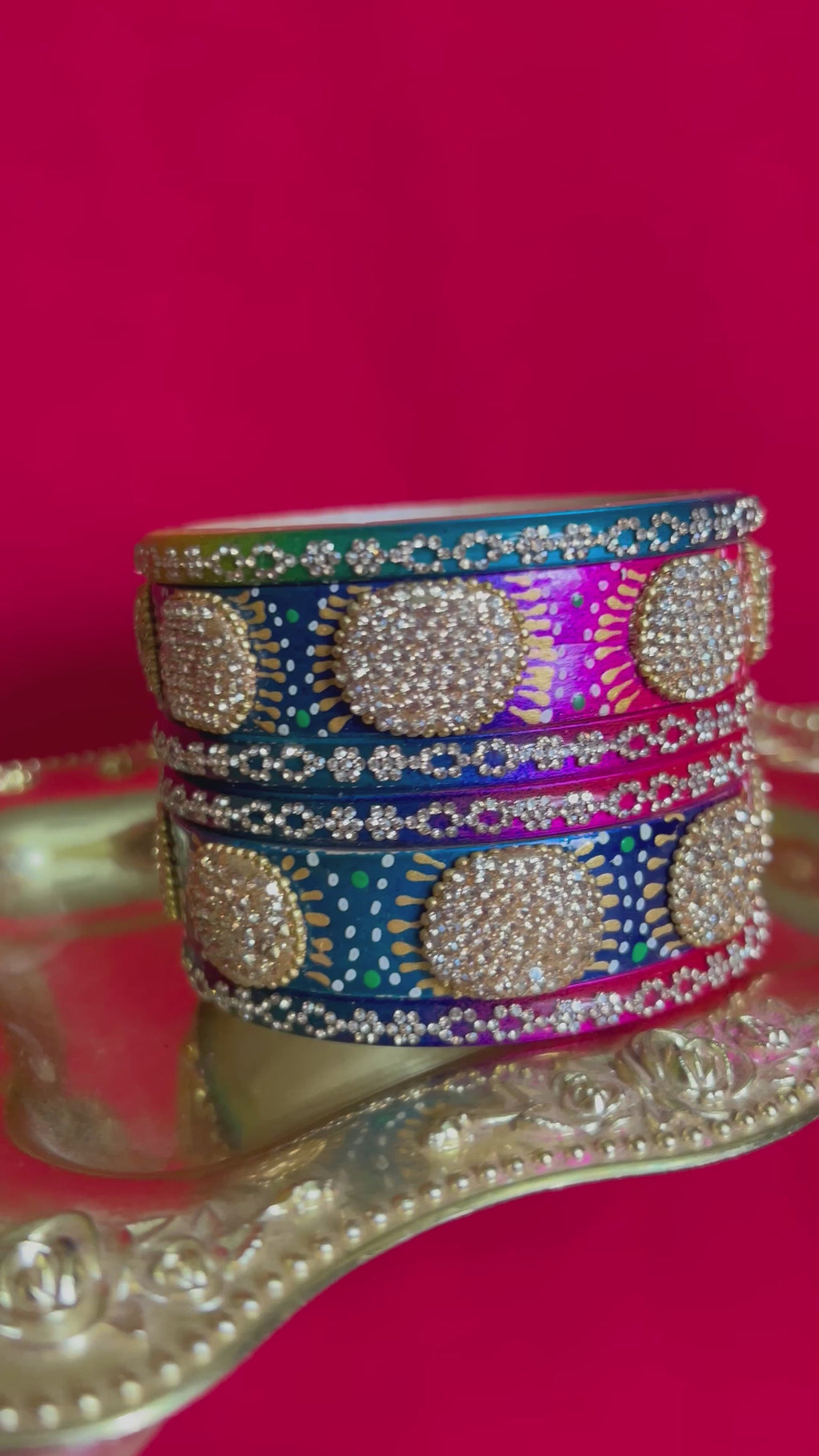 Multicolor Designer Lah Bangles Set - Pink, Blue & Purple