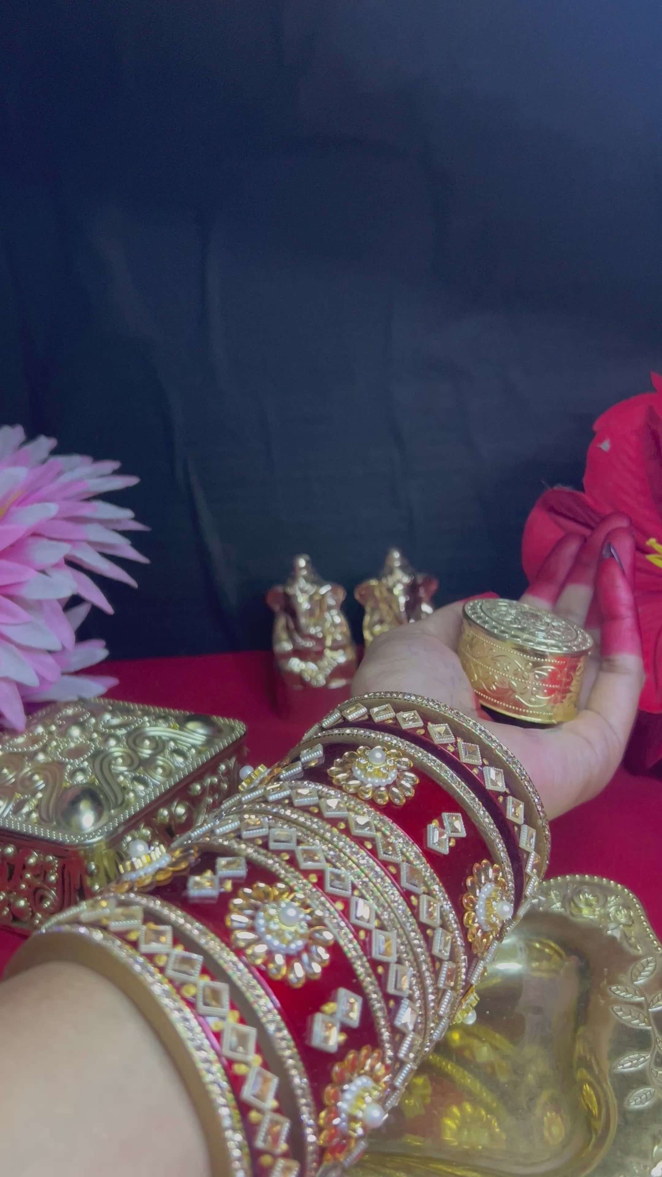 Bridal Maroon Designer Chooda Set - Kundan & Pearl Work